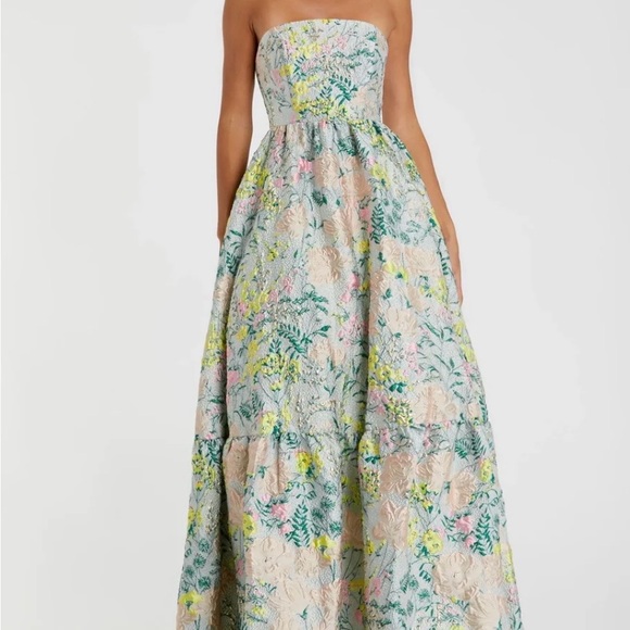Mac Duggal Dresses & Skirts - Mac Duggal Strapless Floral Jacquard Gown in Pastel Multi